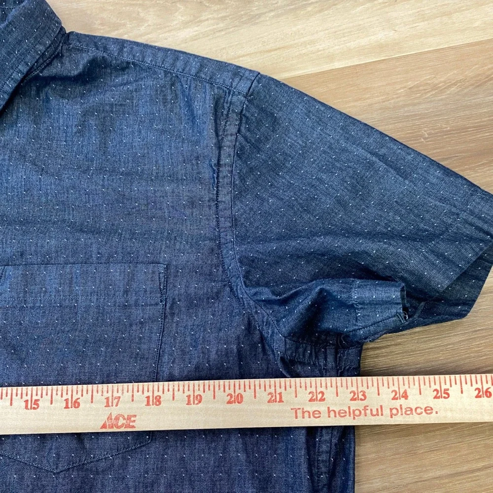 Banana Republic Chambray Shirt Mens L Minimalist Cotton Soft Wash Dotted Navy